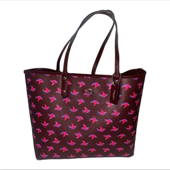 Coach Large City Reversible Tote - Birds and Burgundy - Picture 3 of 6